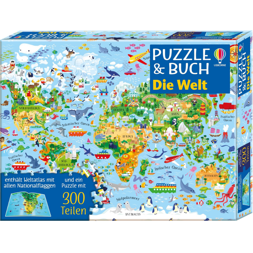 Reisebücher und Weltatlas: Puzzle & Buch Die Welt