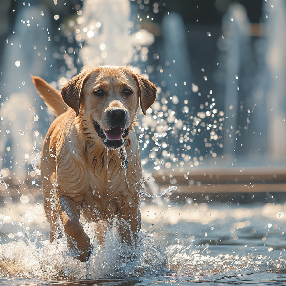 Sommer mit Vierbeinern: Hunde läuft durch Wasser