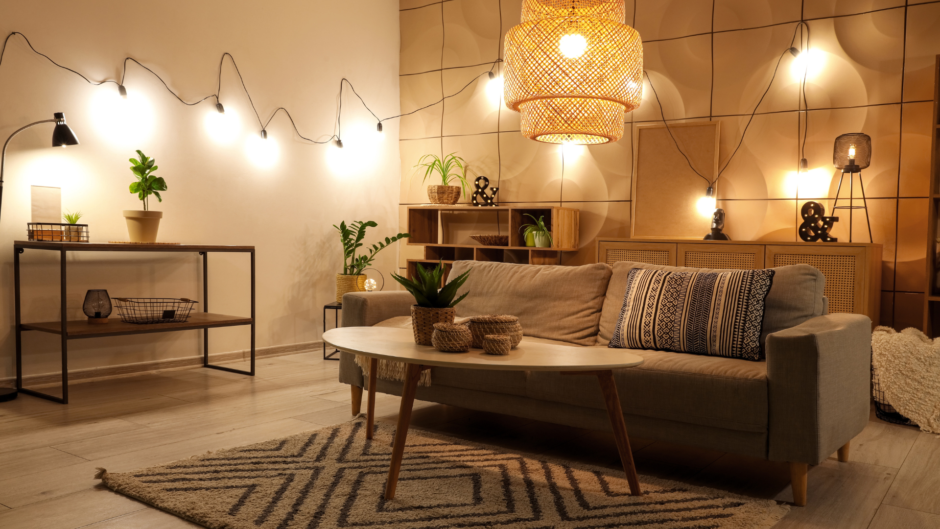 modernes wohnzimmer mit beleuchtung