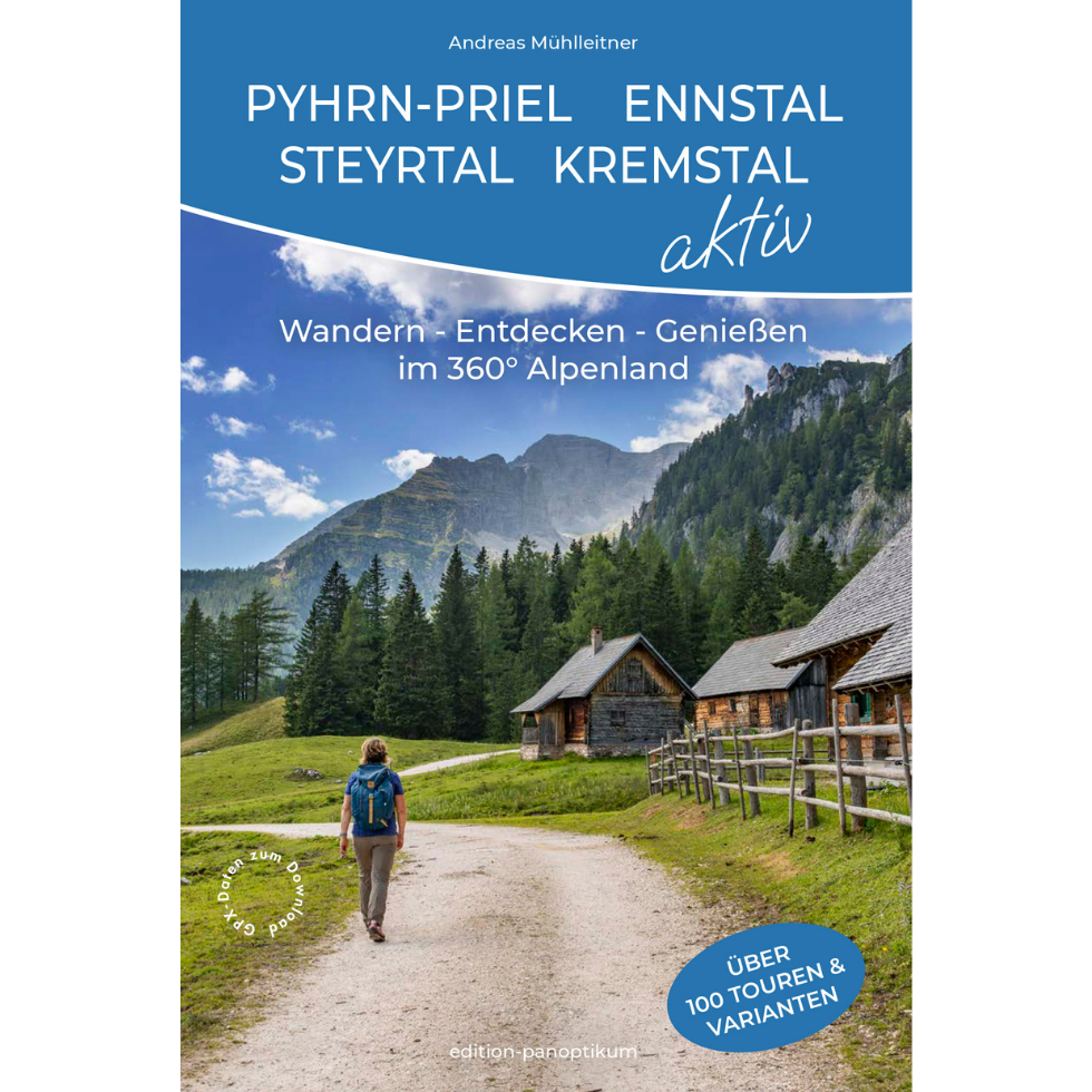 Buchcover neuer Wanderführer von Andreas Mühlleitner: „PYHRN-PRIEL – ENNSTAL – STEYRTAL – KREMSTAL AKTIV: Wandern – Entdecken – Genießen im 360° Alpenland“ 